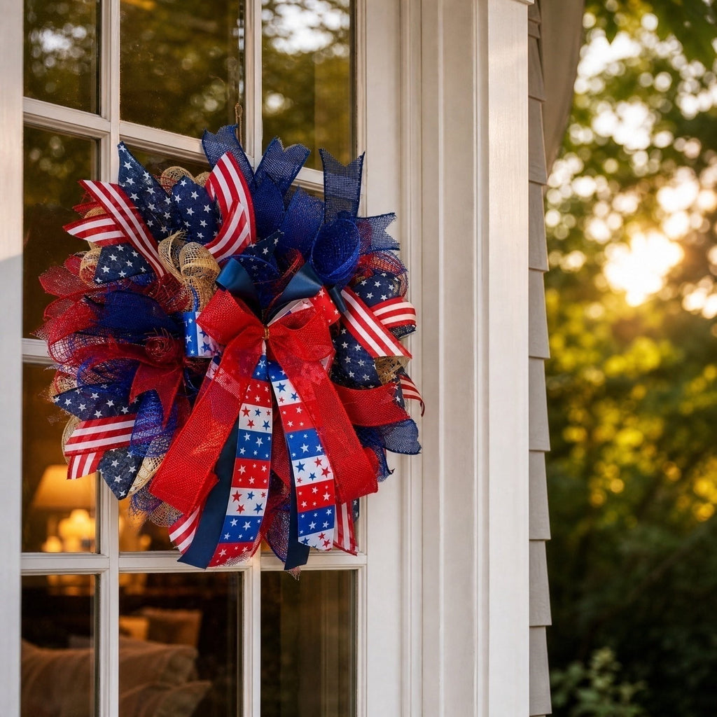 Nkmbld 4th of July Wreaths for Front Door, Independence Day Wreath Red White Blue Flower Wreath for Independence Day Memorial Day Flag Day Decor