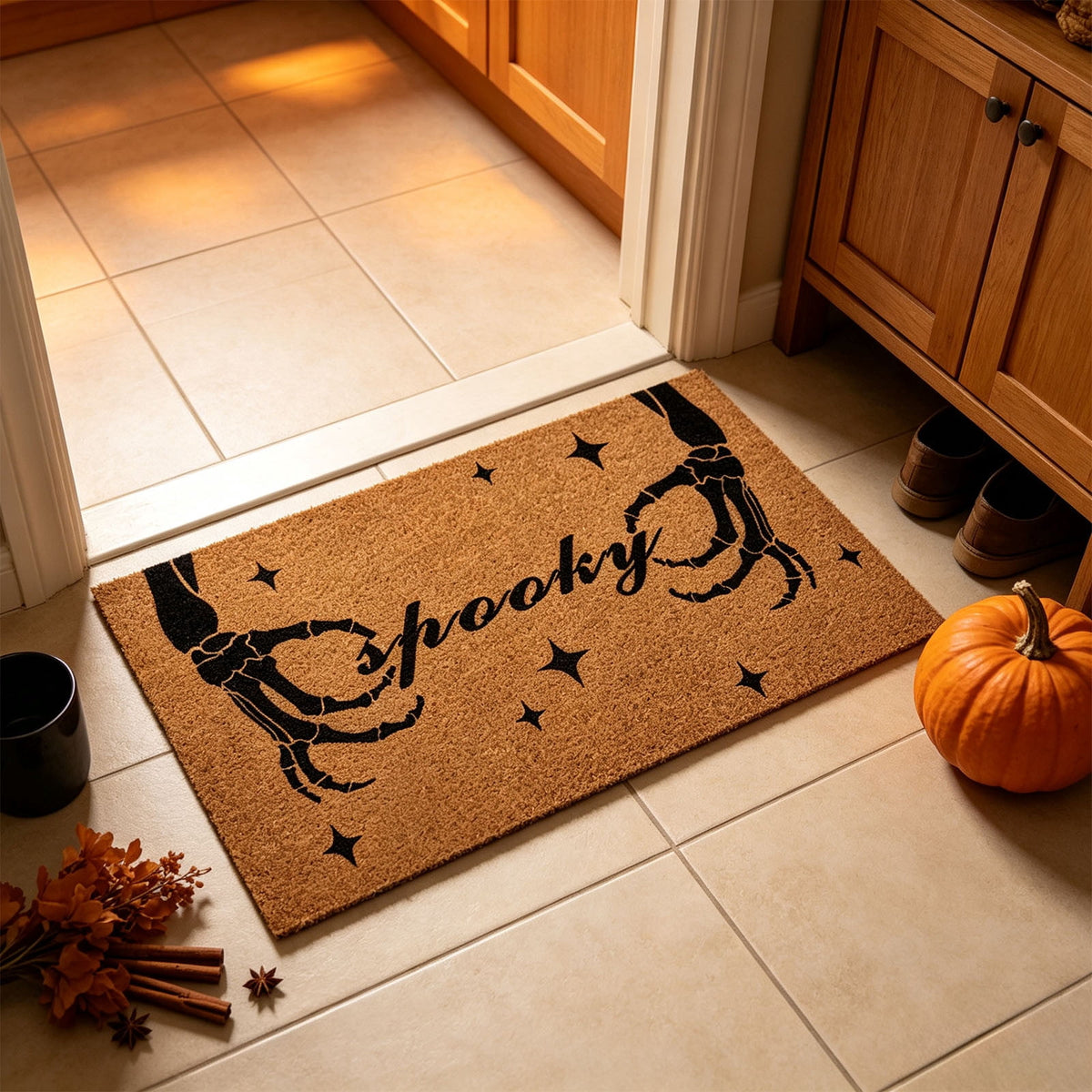 Halloween Doormat Vintage Retro Style Mat 23.6x15.7in Secure-Grip Absorbent Coir Look Entryway Rug for Front Porch Indoor Outdoor Decor by OVFUIZ