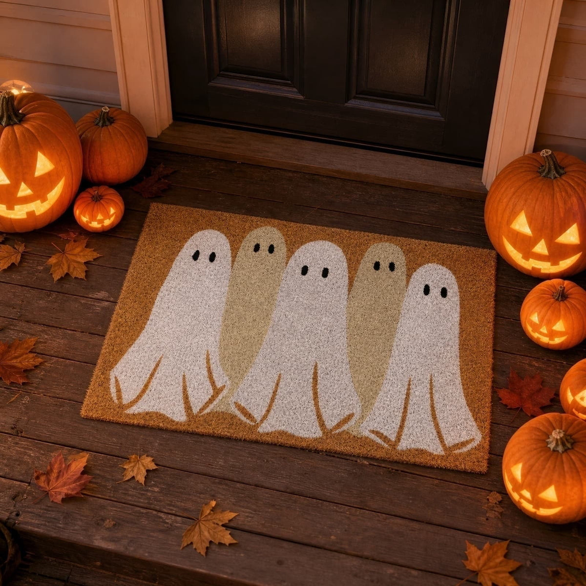 MYUNNIL Halloween Ghost Doormat, Rustic Farmhouse Natural Coir Soft Non-Slip Cute White Ghost Pattern Floor Rug, 18 x 30 Inch practical Decorative Entrance Door Mat for Indoor Outdoor Home Decor