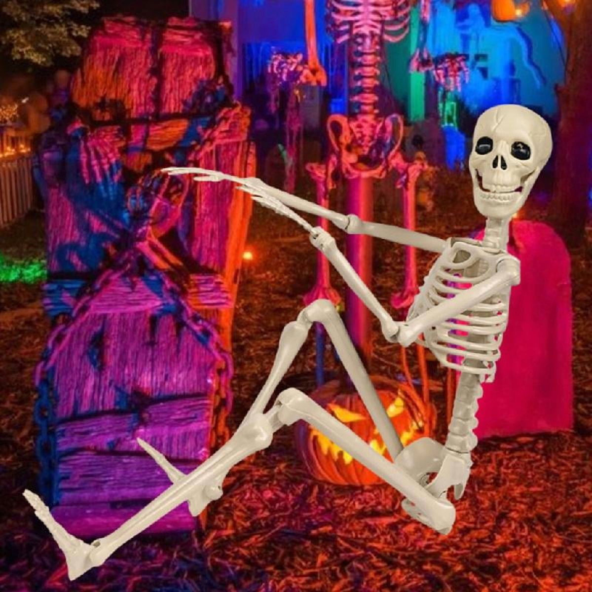 Tizuqe Poseable Halloween Skeleton with Movable Joints Realistic Full Body Bone Ornament Eerie Outdoor and Indoor Decoration