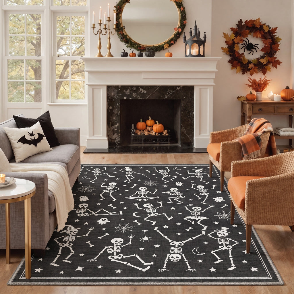 GENIMO 2'x3' Halloween Doormat, Washable Non Slip Soft Whimsical Cat Outdoor Door Mat for Front Door Covered Porch Patio Entryway, Vintage Black