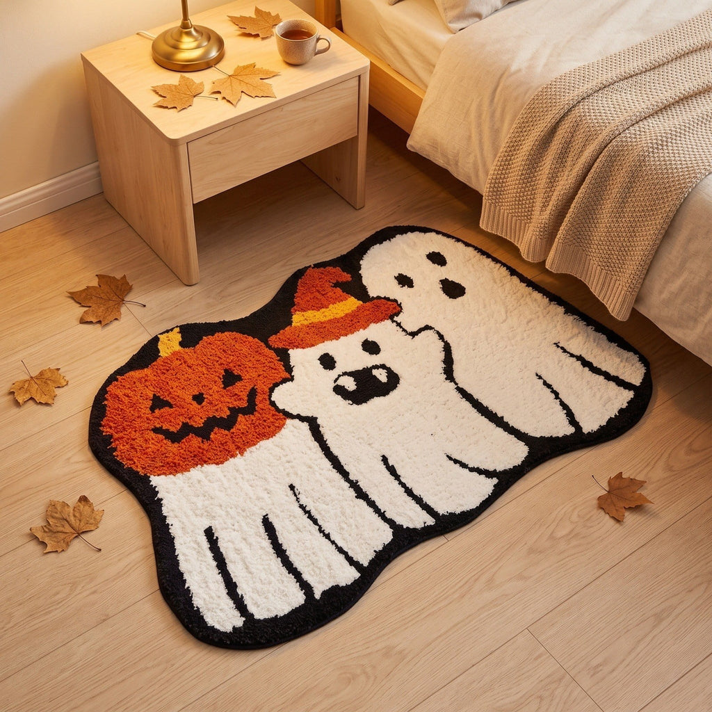 Halloween Bath Mat Ghost Multicolor Irregular Mat 27.56x17.72in Polyester Skidproof & Absorbent for Bathroom Entryway Living Room Halloween Door Mat by MPOISVA