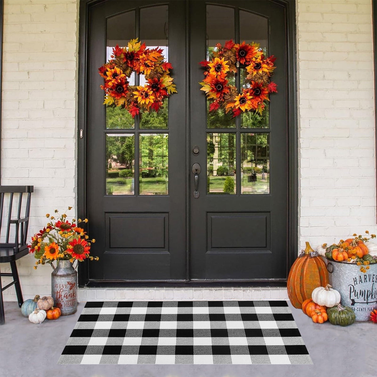 sruoe Fall Door Mat Absorbent Non-Slip Durable Halloween Decorations, Front Door Mat for Porch with Rubber Backing, Indoor Outdoor Entryway, Easy Clean Low-Profile Fade-Resistant.