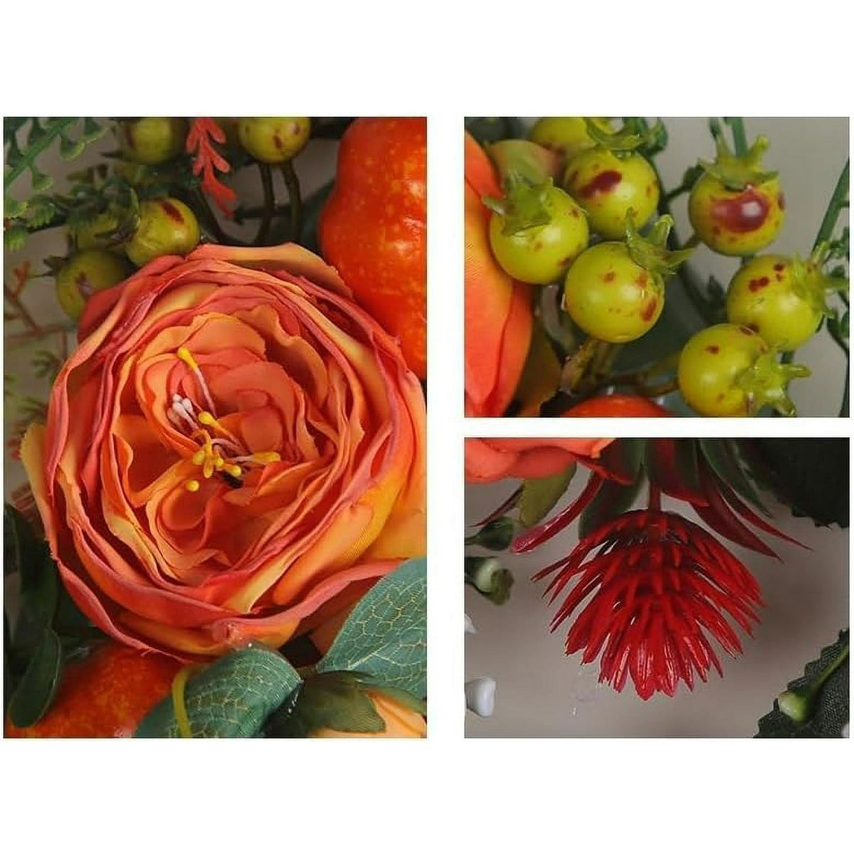 Artificial Fall Wreaths for Front Door-Rustic Autumn Wreath with Pumpkin,Rose,Berry Branchesm,Mixed Leaves, Wreath Fall Door Wreath for Halloween Thanksgiving Decor (15.74inchX15.74inch)