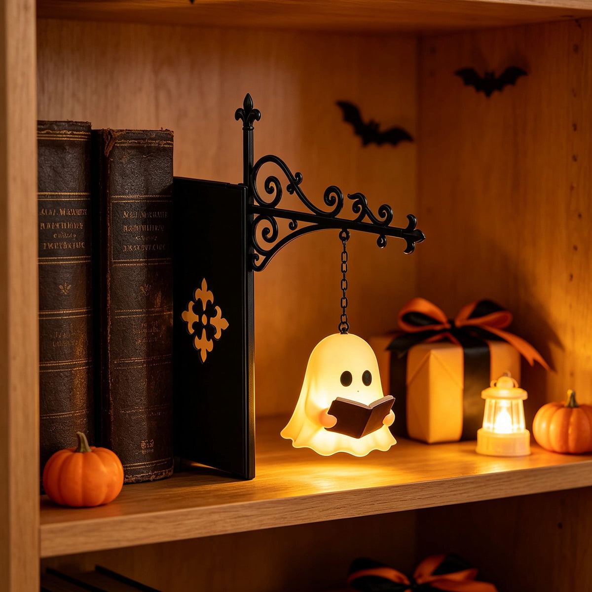 SCNOR Vintage Stained Glass Pumpkin Table Lamp, USB Powered Jack O Lantern Night Light for Halloween Fall Mantel Decor