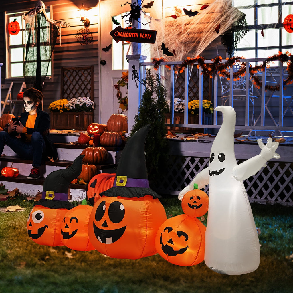 Zimtown 8 FT Halloween Inflatables Pumpkin, Halloween Decoration 5 Blow up Pumpkins,Ghost w/ Build-in LEDs for Halloween Party