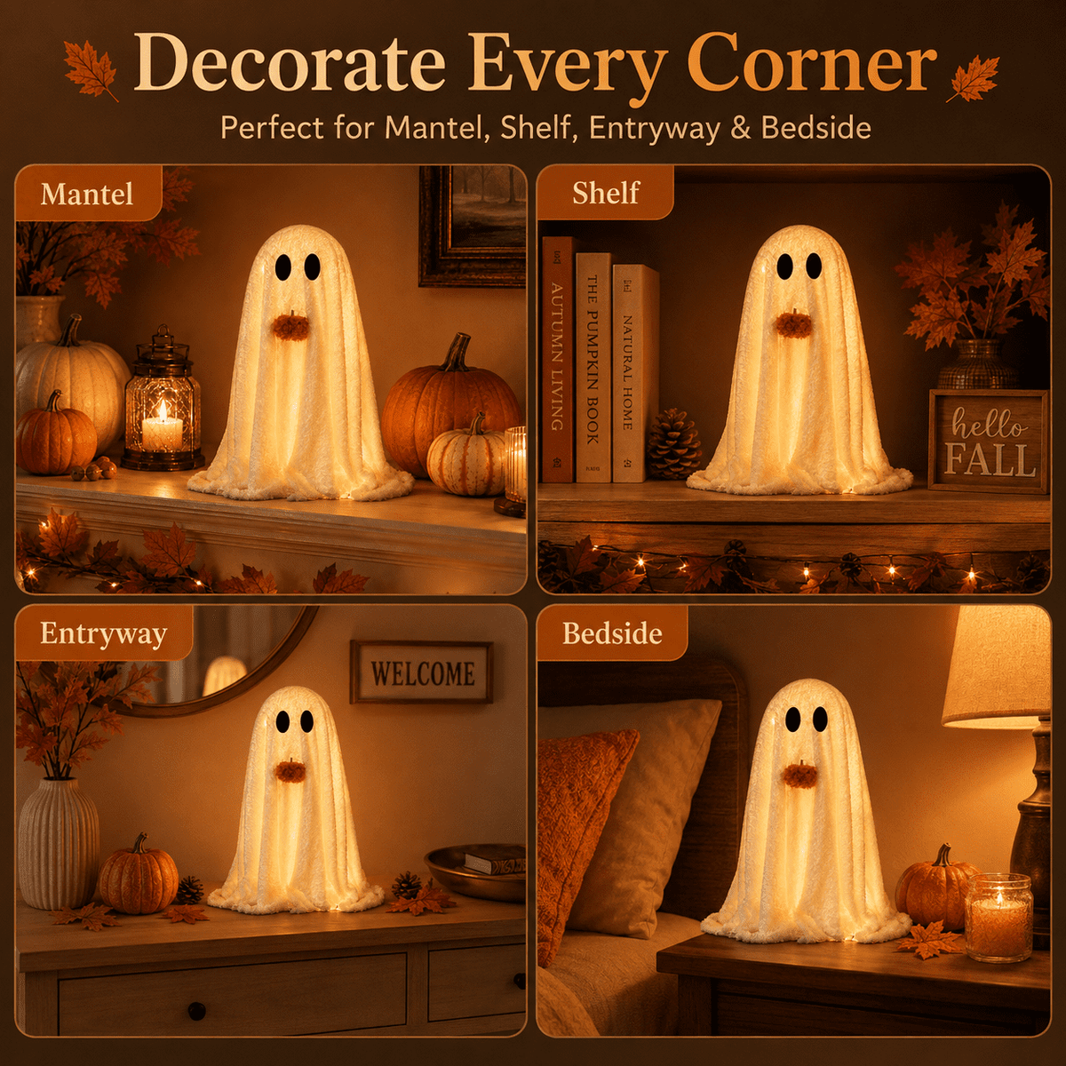 Diceymbol 11.81 Inch Halloween Ghost Night Light, Witch Hat Ghost Lamp with Jack O Lantern, Halloween Decorations Indoor for Table Mantel Party Decor