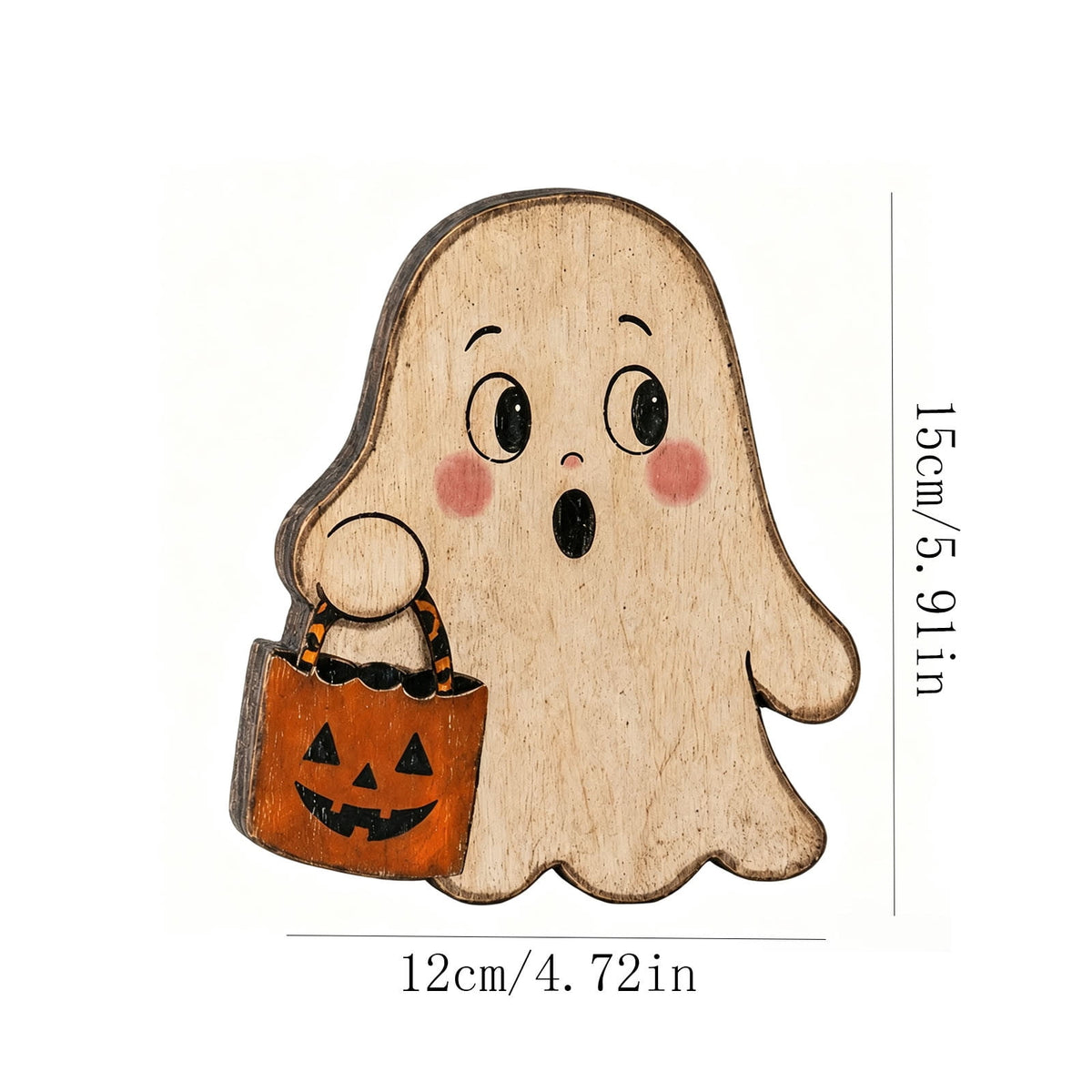 SLYNSHome Vintage Wooden Ghost Tabletop Figurine, Ghost With Pumpkin Bucket Decor, Farmhouse Shelf Mantel Ornament For Halloween Indoor Home Holiday Party Atmosphere Decoration