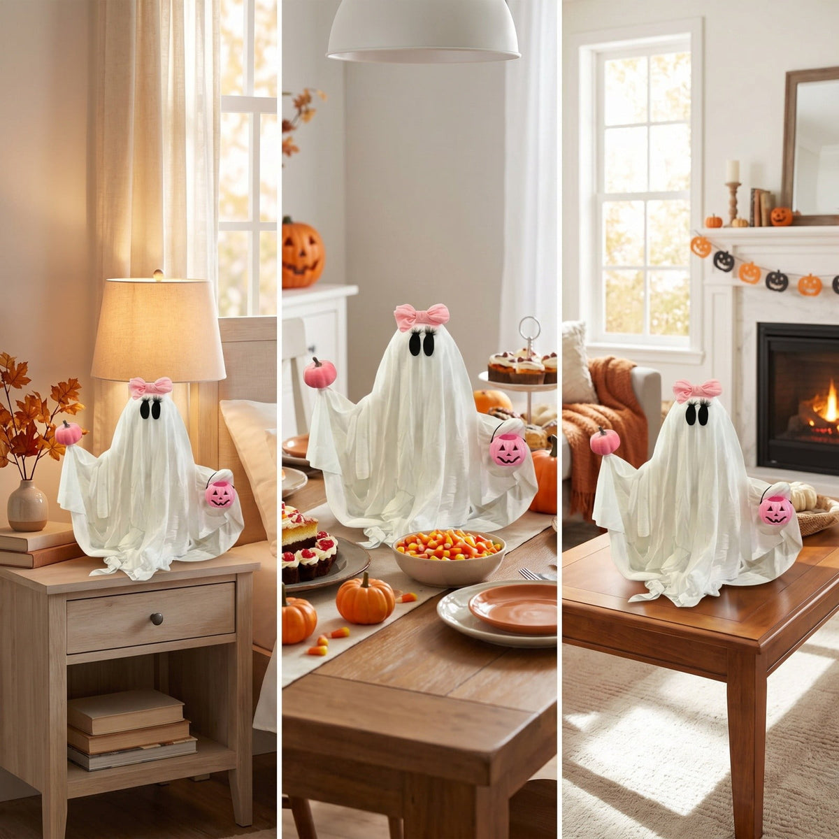 AuroraX Halloween Ghost Decor Outdoor Halloween Decoration Courtyard Tabletop Desktop Haunted Halloween Decoration for Yard Garden Pink