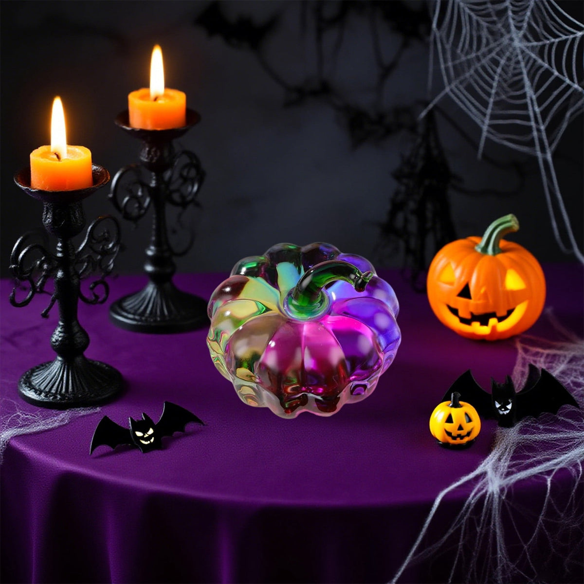 Fall Decor Mini Blue Hand Blown Glass Pumpkin Figurine Transparent Crystal Pumpkin with Green Stem Art Glass Fruit Tabletop Decor for Home Office Shelf Thanksgiving Halloween Gift