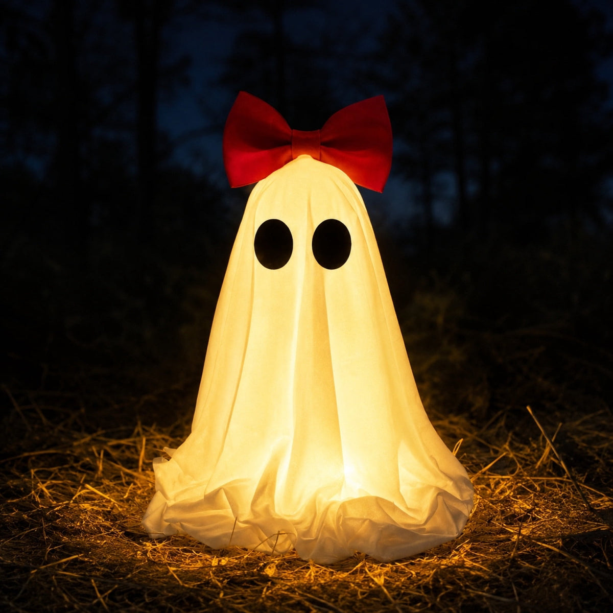 Clearance! Halloween Yard Decorations Light Up Ghost with Bow for Outdoor Front Porch Patio Lawn Garden Entryway Scary House Display Spooky Holiday Party Prop Home Decor