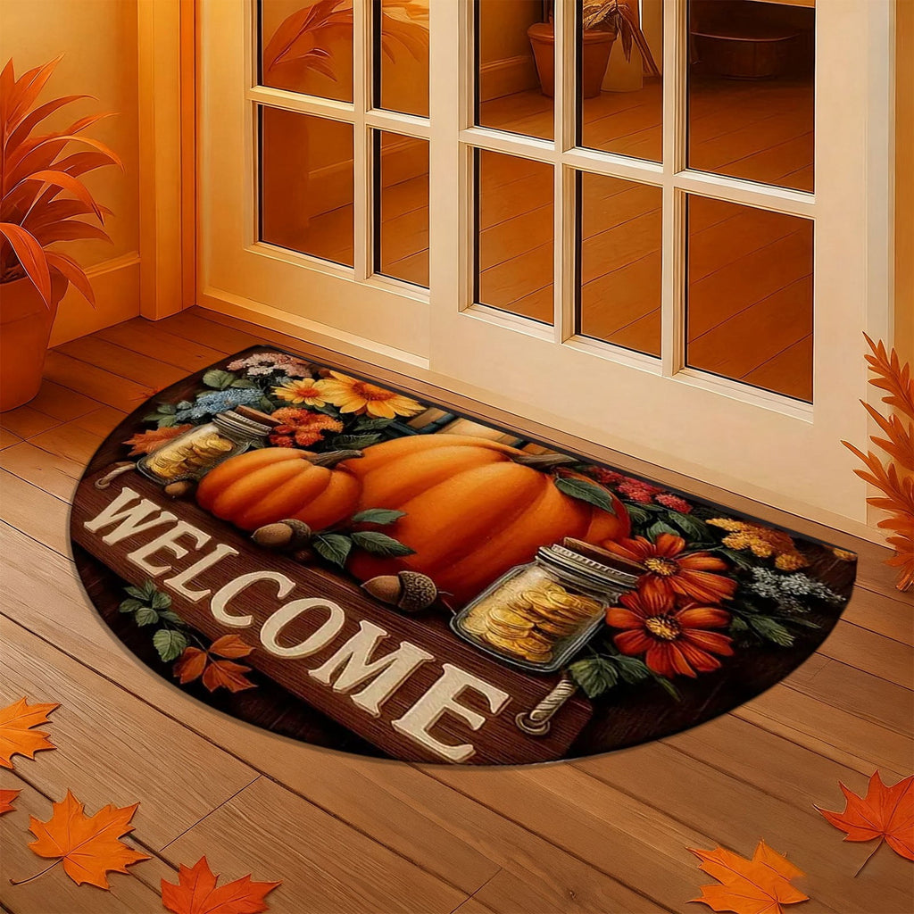 JoyMoreHome Fall Welcome Doormat, Fall Leaves Front Door Mat, Indoor Outdoor Entrance Floor Mats, Non-Slip Washable Thanksgiving Halloween Home Decor Mat