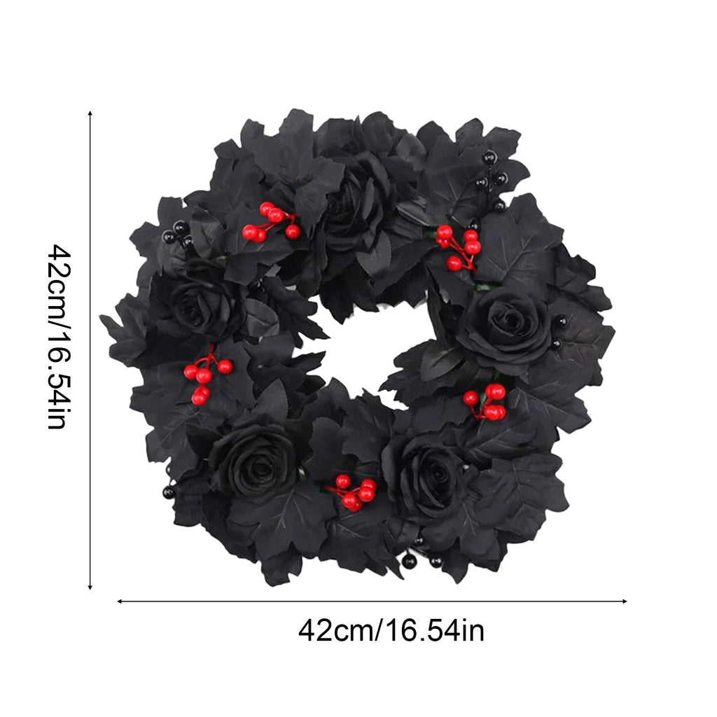 WWC Halloween Wreath, Artificial Silk Bats And Skulls Wreath, Gothic Halloween Decor for Fall Party Front Door Porch Mantel