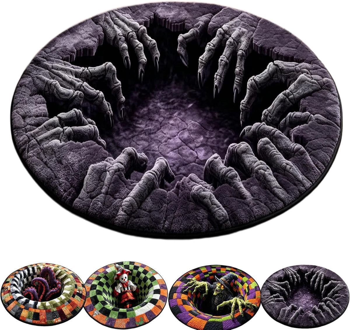 3D Halloween Rug, skeleton vortex quilted round Mat (#B,140 cm / 55.1 in) | 3D Candy Corn Abyss Quilted Round Mat with Spooky Depth Design Crystal Velvet Soft & Durable Fabric Non-slip