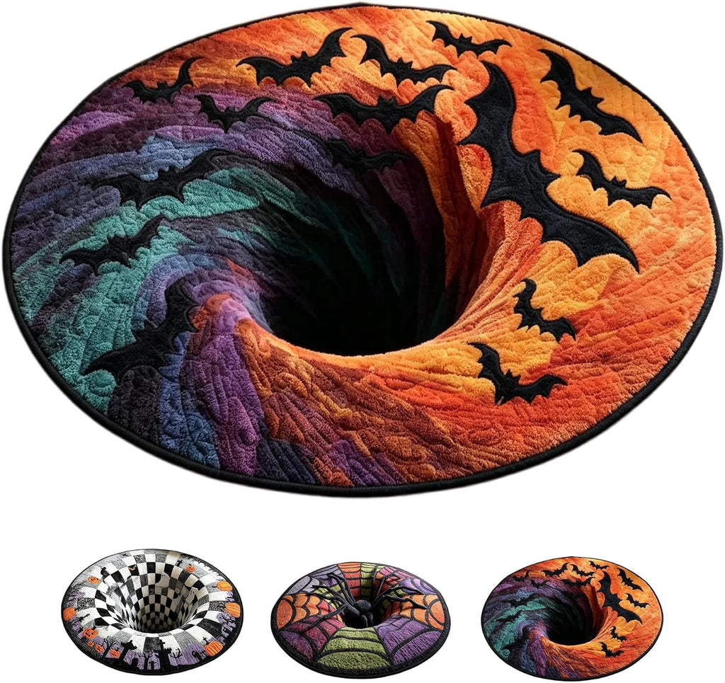 3D Halloween Rug, skeleton vortex quilted round Mat (#B,140 cm / 55.1 in) | 3D Candy Corn Abyss Quilted Round Mat with Spooky Depth Design Crystal Velvet Soft & Durable Fabric Non-slip