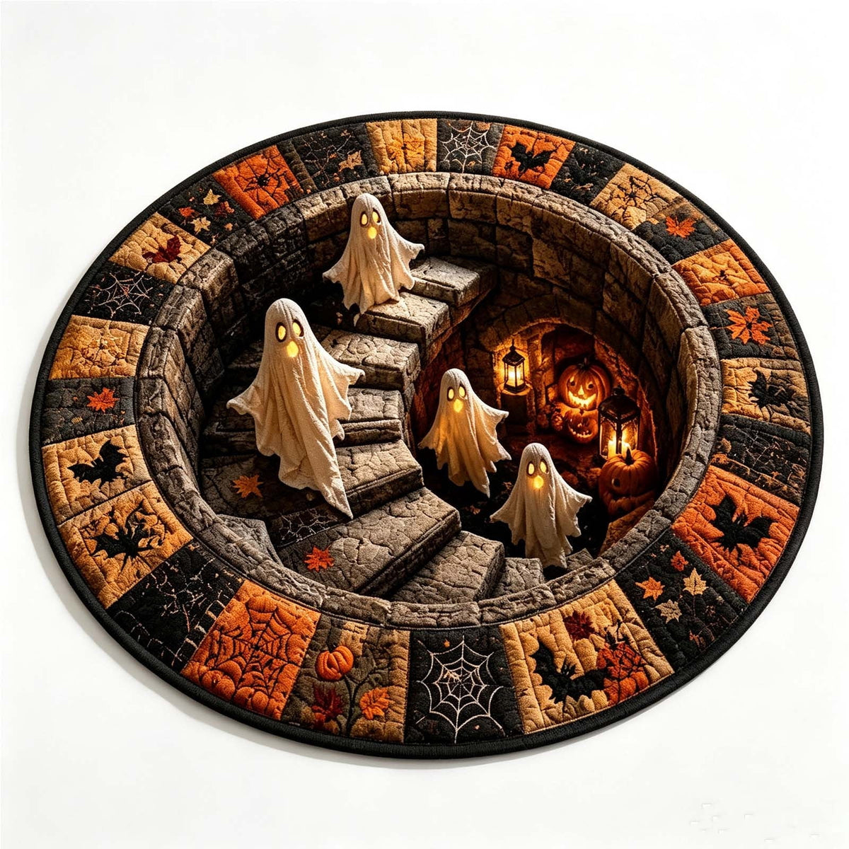 3D Optical Illusion Round Halloween Rug, Ghost Cave Stairwell Non-Slip Decorative Floor Mat