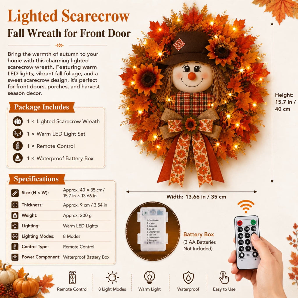 ICQOVD Halloween Pumpkin Maple Leaf Wreath with Skeleton Ornament Orange Black Bow Front Door Hanging Fall Home Decoration 15.75*15.75*3.15IN