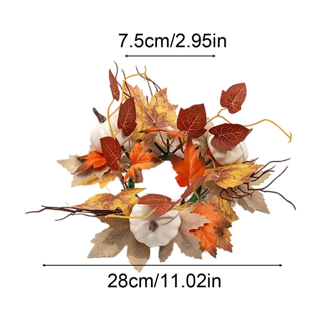 Dtchengua 2PCS Fall Candle Ring Small Wreath Artificial Maple Leaves Pumpkin 11” for Thanksgiving Halloween Autumn Harvest Festival Farmhouse Table Decor Gift