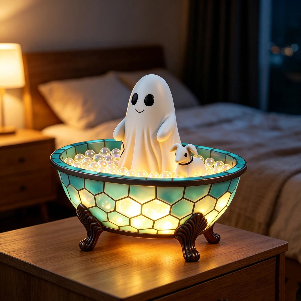 Halloween Ghost Night Light, Cute Ghost Playing The Guitar Lamp, Ghost Warm Lighted Figurine Lamps for Party Bedroom Study Room Home Dorm, Halloween Decor Indoor