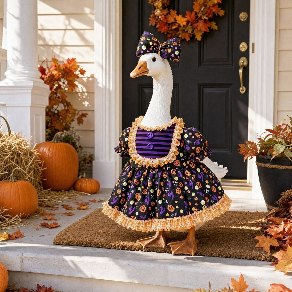 Halloween Garden Porch Decor, Porch Goose Outfits Halloween, 23 Inch Porch Goose Outfits, Witch Dress and Hat Set, Fits 23X11X26 Inch Standing Plush Goose for Front Porch Lawn