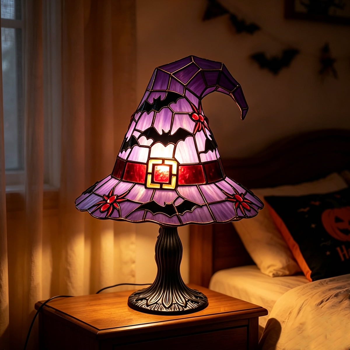 Clearance Witch Hat Lamp, Halloween Nigh Light Handcrafted Retro Resin Witch Hat Light, Usb Powered, Gothic Halloween Decorations for Bedroom