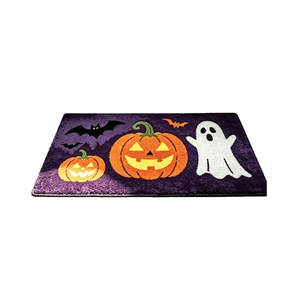 Halloween Pet Mat Faux Wool 60x40cm Black Ghost Door Mat for Dirty Feet Non Slip Entryway Rug for Dogs Cats Indoor Use
