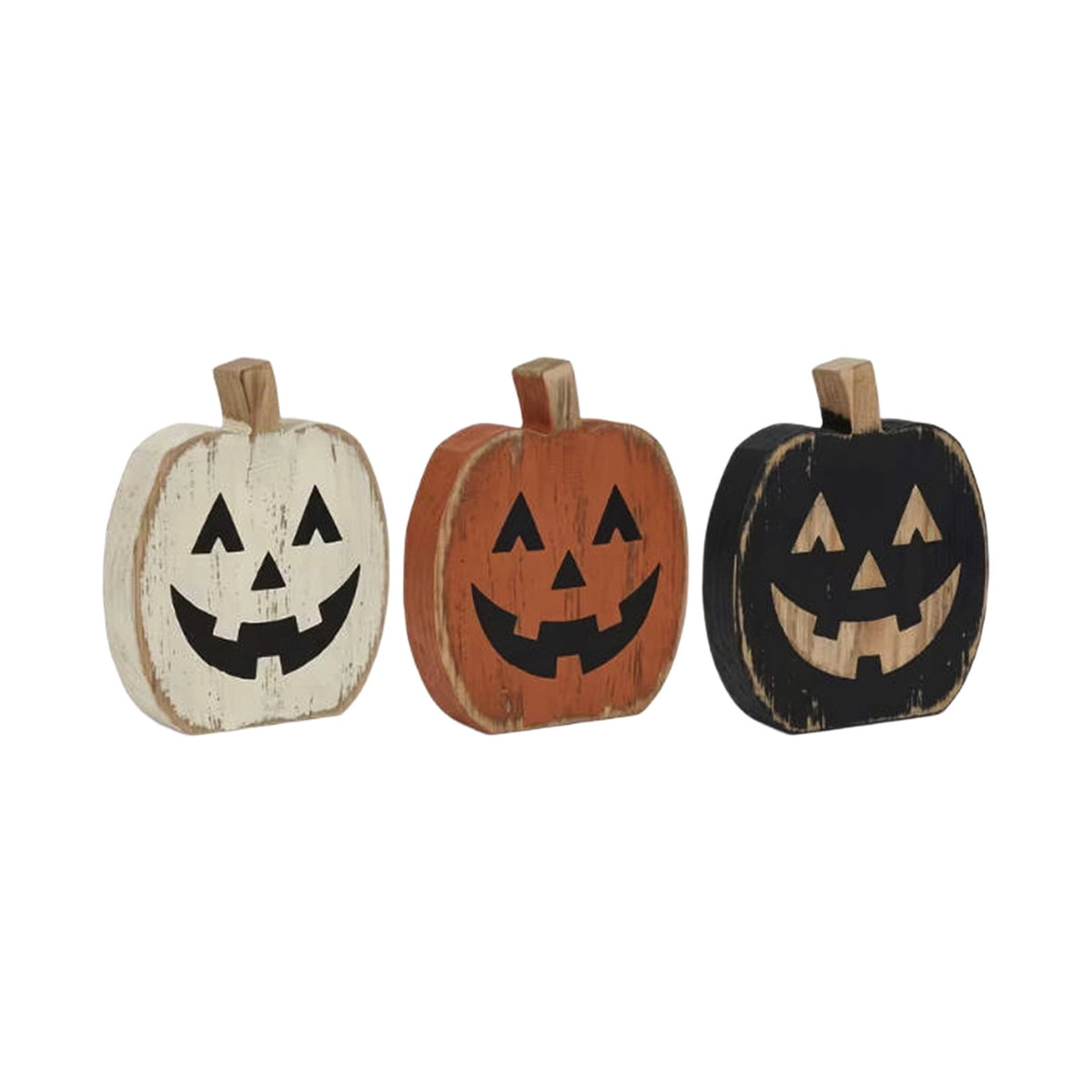 3 Pack Wooden Pumpkin Halloween Decor, Distressed Jack O Lantern Tabletop Set Rustic Indoor Fall Shelf Ornaments