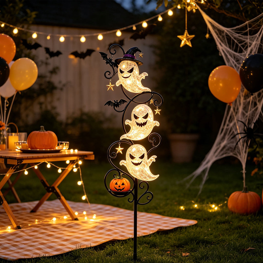 Clearance Halloween Solar Black Cat & Pumpkin Moon Garden Stake Light, Outdoor Waterproof LED Yard Decoration with Crescent Moon, Hanging Jack-o'-Lantern Lantern for Garden, Patio, Walkway, Porch