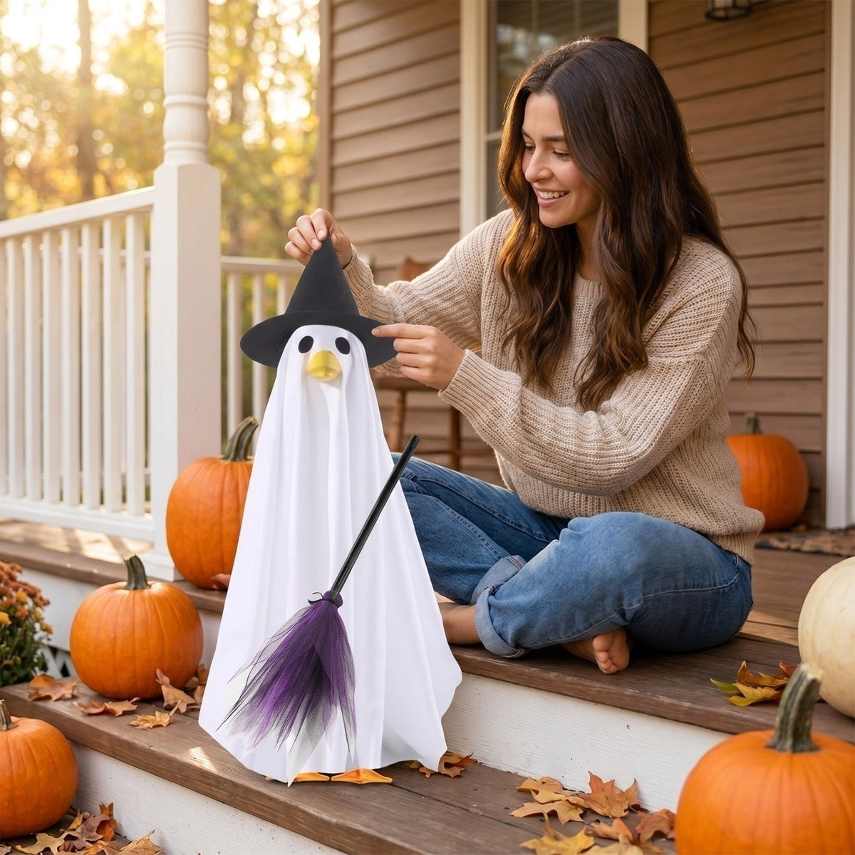 Halloween Garden Porch Decor, Porch Goose Outfits Halloween, 23 Inch Porch Goose Outfits, Witch Dress and Hat Set, Fits 23X11X26 Inch Standing Plush Goose for Front Porch Lawn