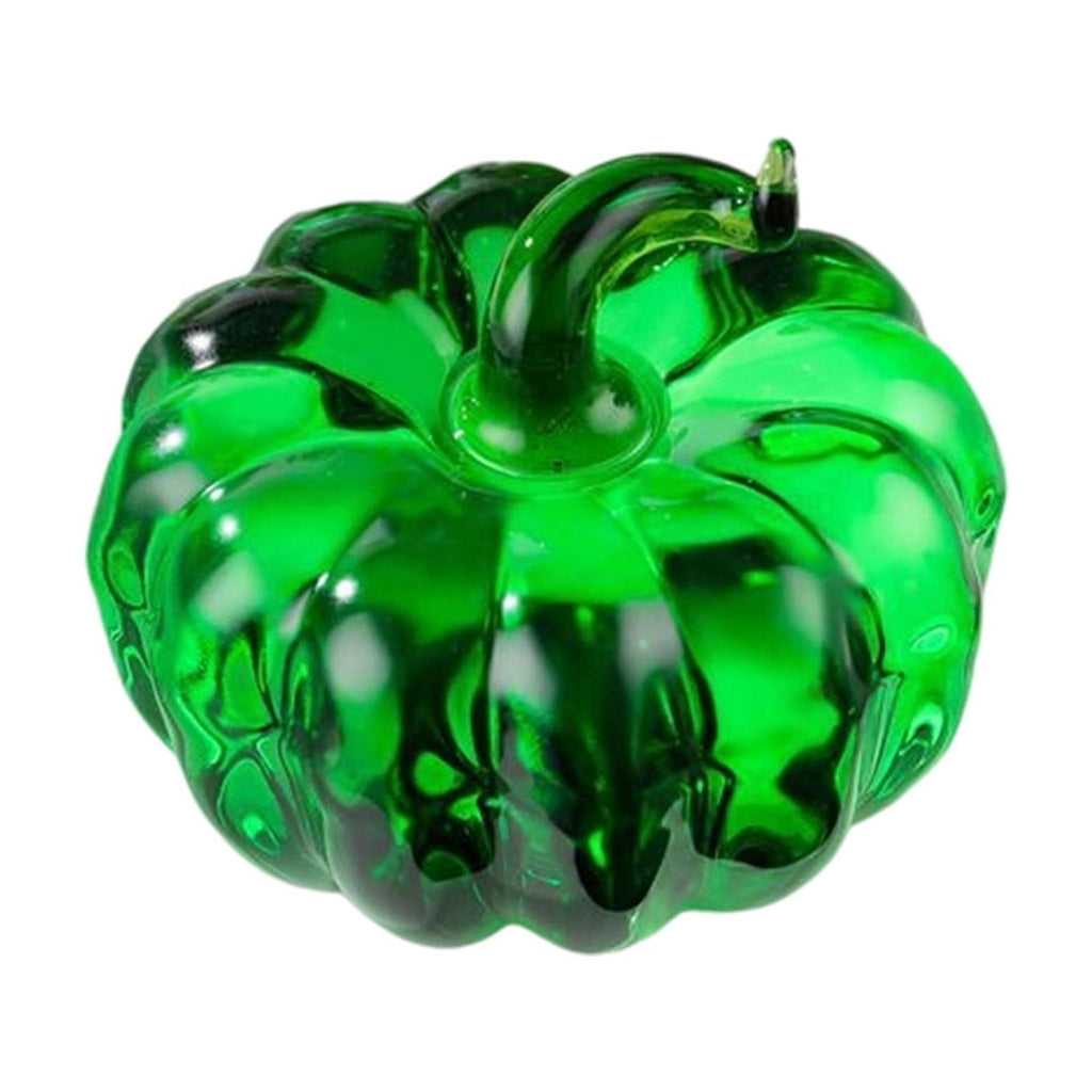 Fall Decor Mini Blue Hand Blown Glass Pumpkin Figurine Transparent Crystal Pumpkin with Green Stem Art Glass Fruit Tabletop Decor for Home Office Shelf Thanksgiving Halloween Gift