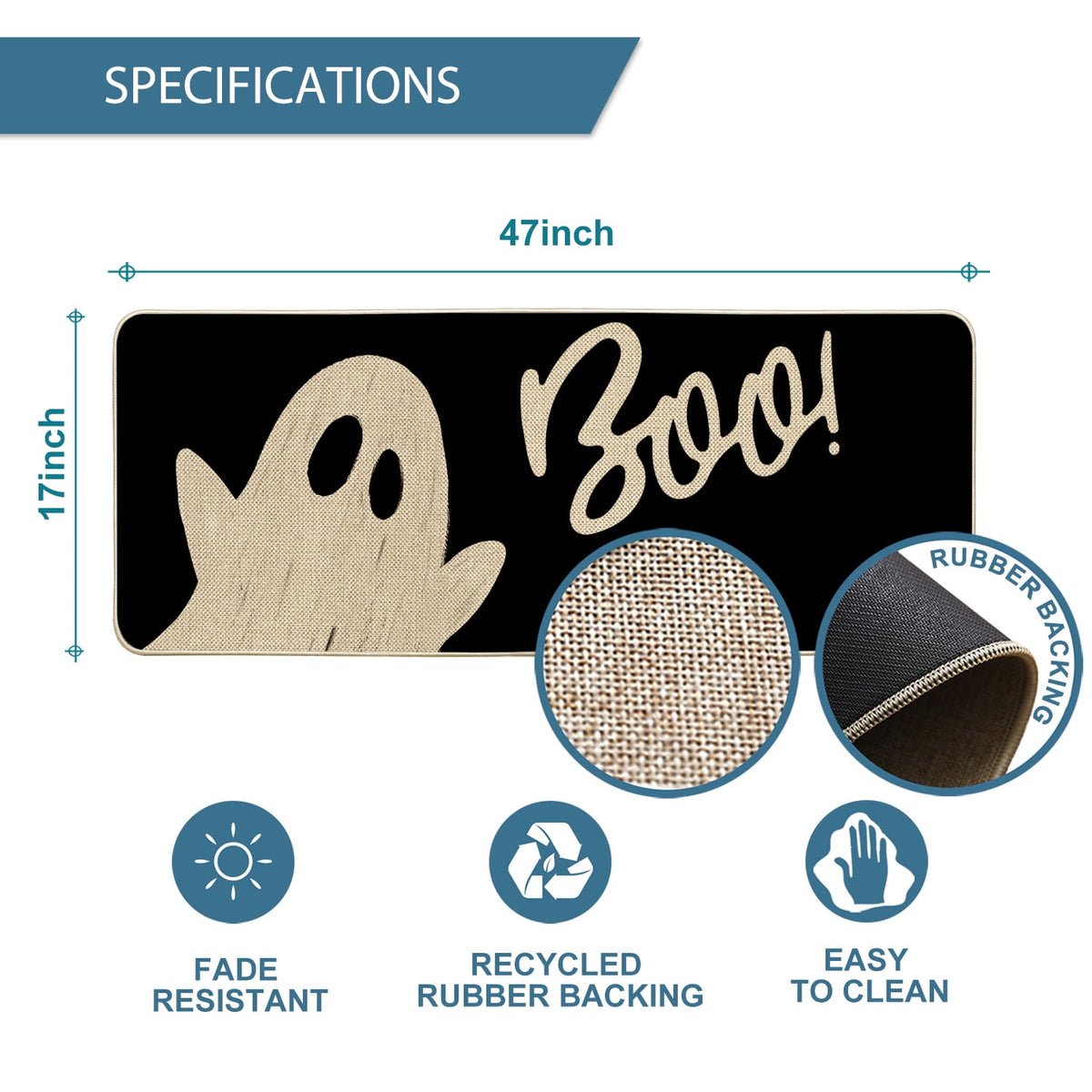 Sm:)e Polka Dot Black Cat, Jack-O'-Lantern, Ghost Halloween Welcome Doormat, 17x29 Inch