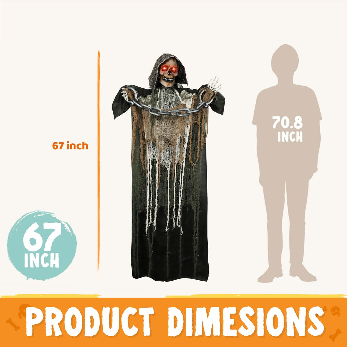 Joyfy Halloween Decorations Outdoor, 72"(6ft) Light Up Animated Scary Decorations Pumpkin Ghost with Sound Activation,Animatronics Pumpkin Decorations for Haunted House Prop Yard Decor