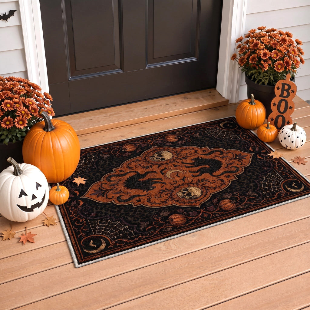 KUETH 3'x5' Halloween Machine Washable Area Rug, Non-Slip Rugs for Living Room, Bedroom and Dining Room, Orange