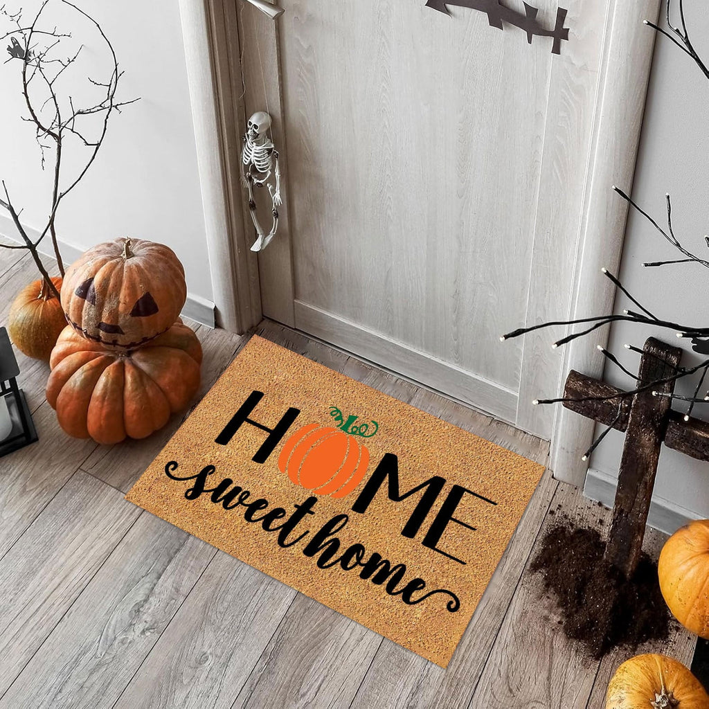 Uanit Fall Coir Doormat Welcome Pumpkins Door Mat Non-Slip Farmhouse Floor Mats Autumn Decorative Entrance Door Rugs for Halloween Thanksgiving Indoor Outdoor Bathroom Porch Decor, 15.7 x 23.6 Inch