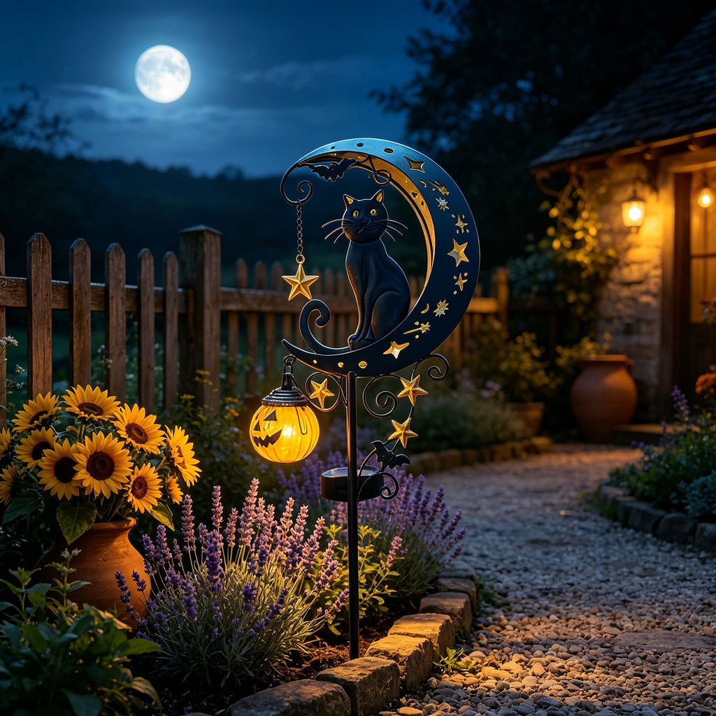 Solar Halloween Garden Stake Light, Bats & Spooky Ghosts Waterproof Solar Lantern Stake with Hanging Pumpkin, Outdoor Halloween Yard Decor for Garden Patio Lawn Pathway