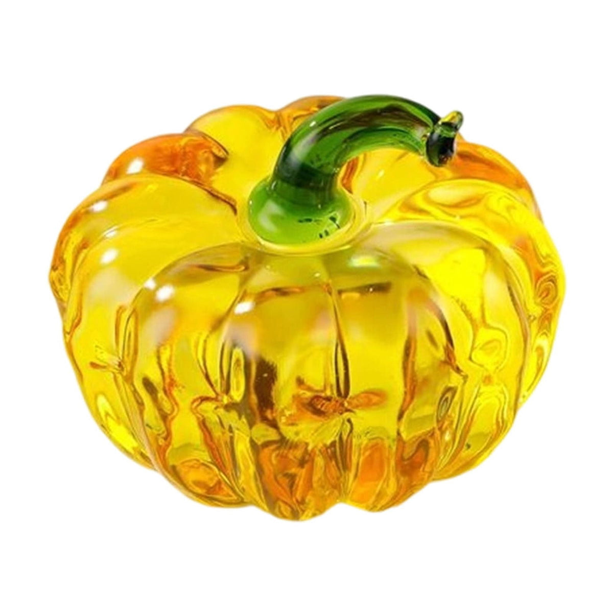 Fall Decor Mini Blue Hand Blown Glass Pumpkin Figurine Transparent Crystal Pumpkin with Green Stem Art Glass Fruit Tabletop Decor for Home Office Shelf Thanksgiving Halloween Gift
