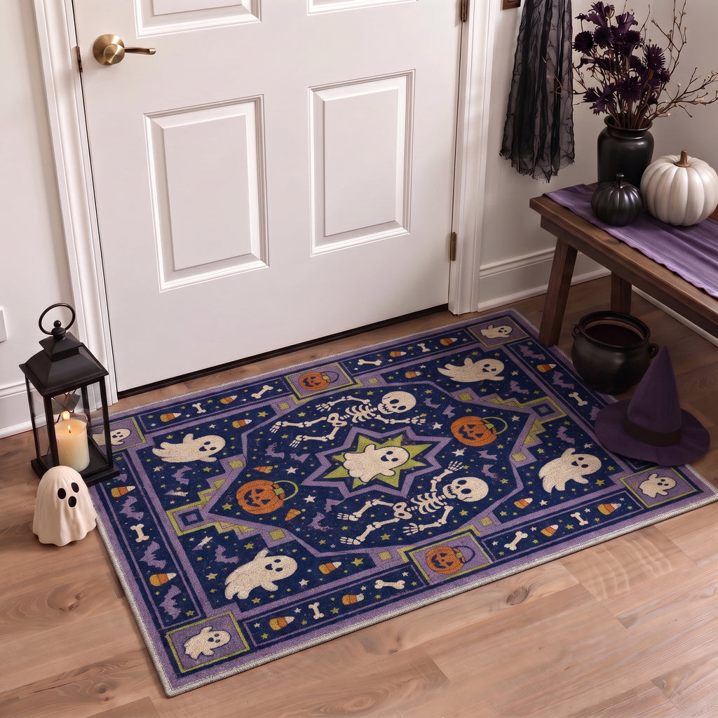 KUETH 3'x5' Halloween Machine Washable Area Rug, Non-Slip Rugs for Living Room, Bedroom and Dining Room, Orange