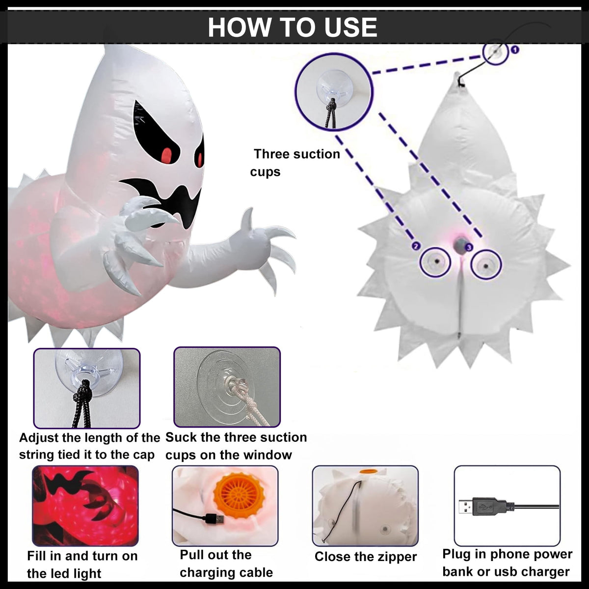 AGCAN 4.6 FT Halloween Inflatable Ghost Blow Up Ghost Broke Out from Window Halloween Decor