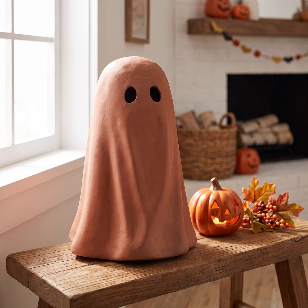 Paper Mache Ghost Decoration, Black, 10.9", Halloween by Way To Celebrate