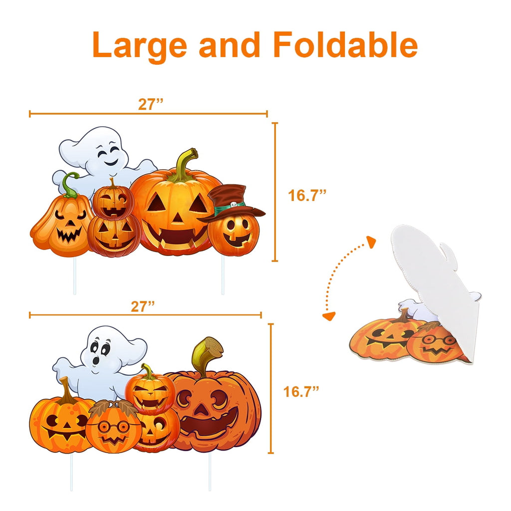 GameXcel Halloween Decorations Outdoor Yard Signs with Stakes, 34.8 in Tall Vertical Pumpkin and Ghost Decor, Weather-Resistant, 2 Count