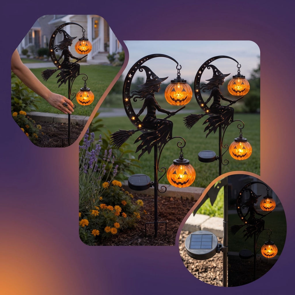 Halloween Solar Garden Stake Light,Metal Hanging Pumpkin Lantern Waterproof for Yard Lawn Proch