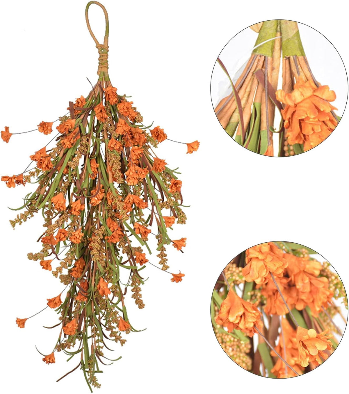 Fall Harvest Teardrop Swag, 25.2In Artificial Fall Wheat Ears Swag, Hanging Simulation Flower Teardrop for Front Door Decor Thanksgiving Christmas Halloween Wall Decor