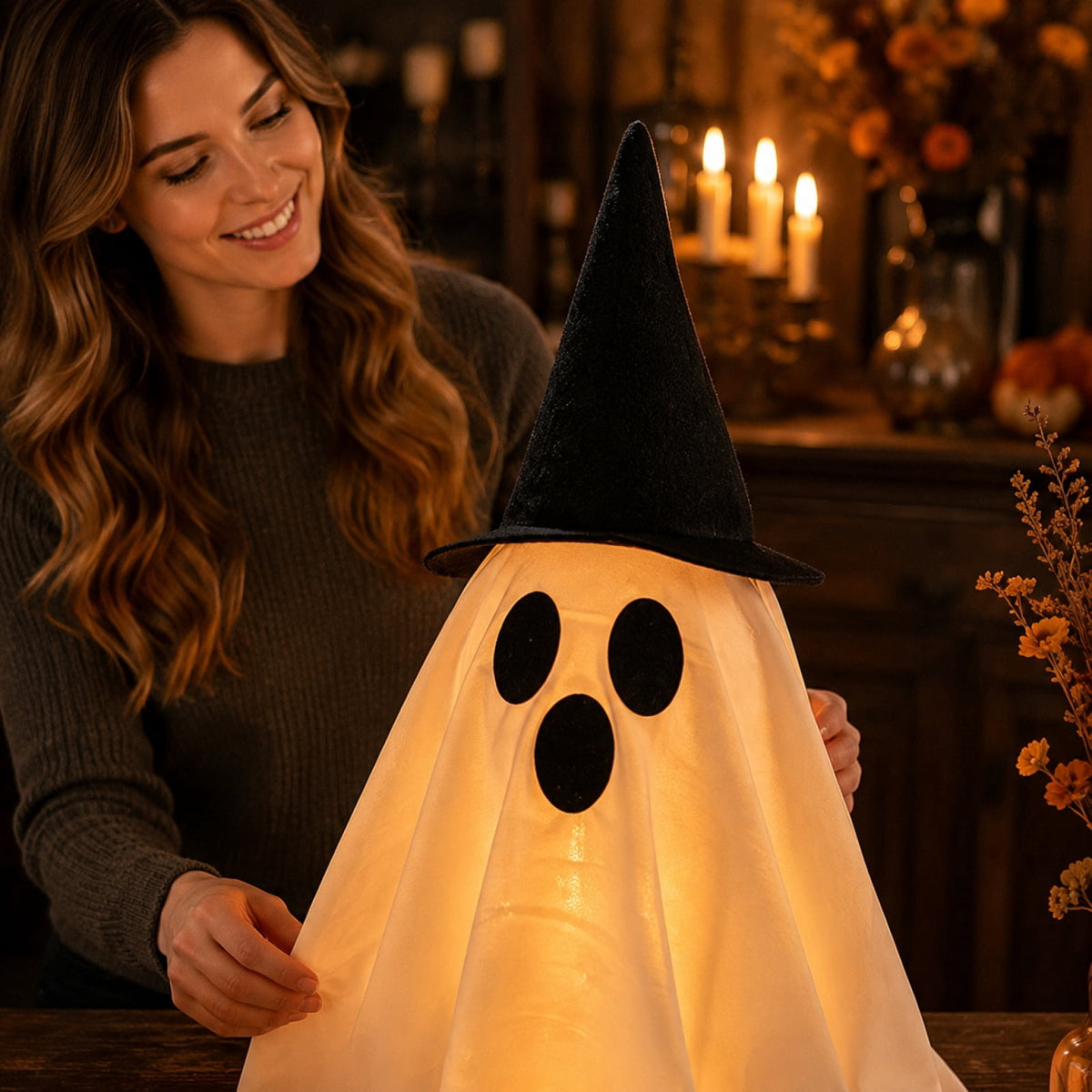 Halloween Decorations Indoor Light Up Ghosts with Bow, Easy to Assemble Light Up Spooky Ghosts Decoration Halloween Party Decorations for Porch Yard Mantel Home