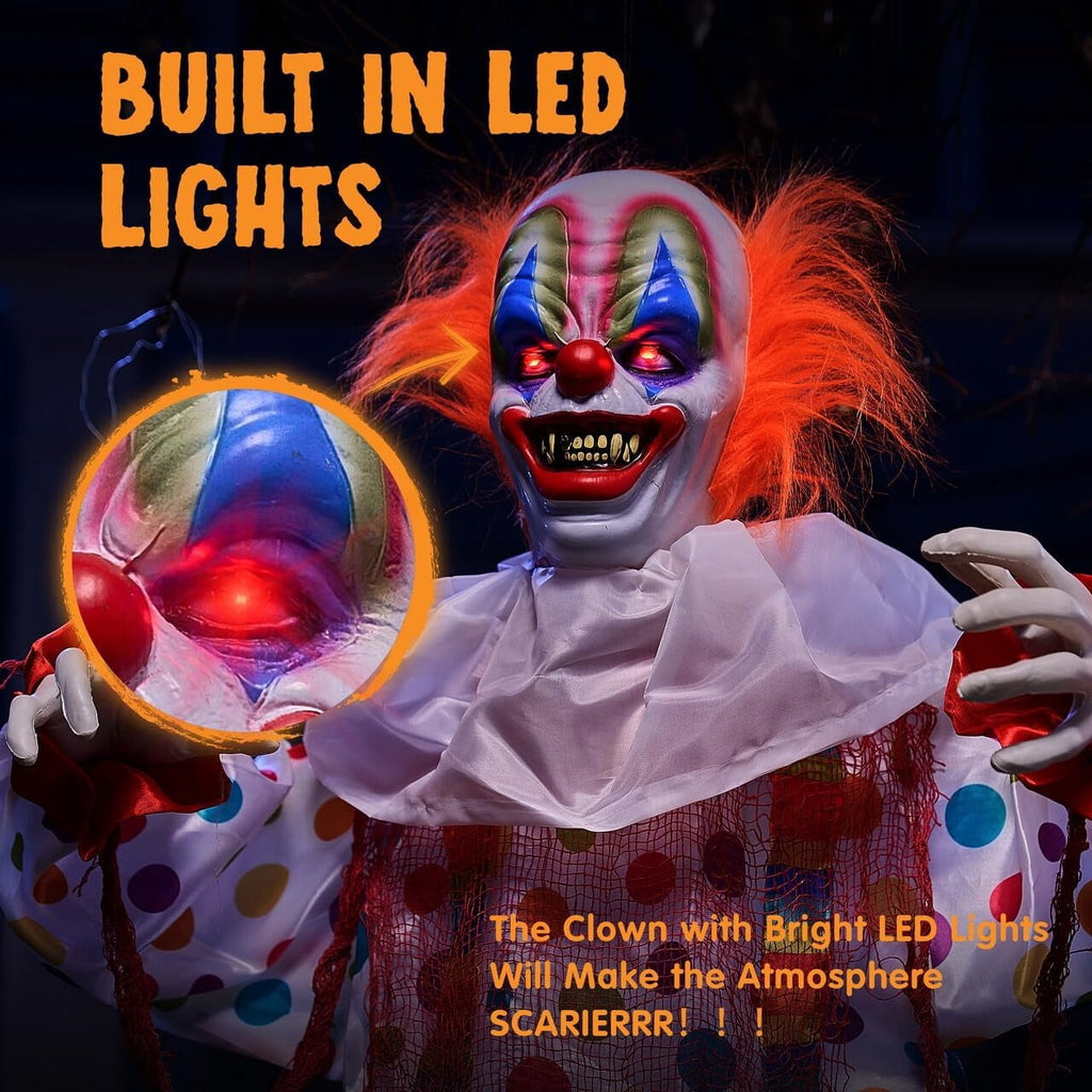 Joyfy 65" Halloween Hanging Scary Clown Decorations with Chain, with LED Lights Talking Animatronics Decor Outdoor Indoor for Haunted House Lawn Yard Patio