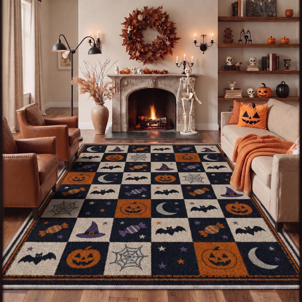 GENIMO 2'x3' Halloween Doormat, Washable Non Slip Soft Gothic Castle Outdoor Door Mat for Front Door Covered Porch Patio Entryway, Antique Gold