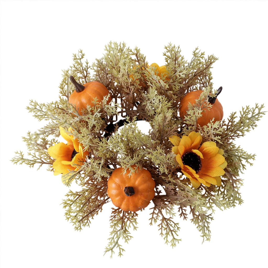 Pumpkins Candle Rings Wreaths Fall Candle Rings Maple Leaves Harvest Day Wreath Ring Holder Sunflower Pumpkin for Autumn Harvest Festival Farmhouse Halloween Table Decor