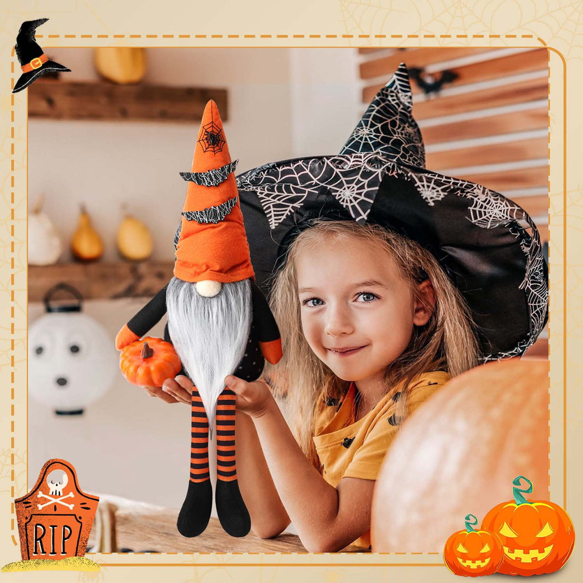 Ayieyill 2PCS Halloween Gnome Plush Decorations - Mr and Mrs Handmade Scandinavian Tomte for Halloween Table Ornament, Tiered Tray Decor, Halloween Trick or Treat Gift