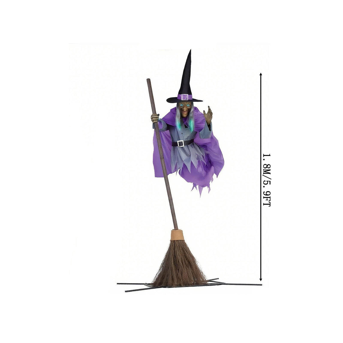 Halloween Flying Witch on Broom Decorations, 6 FT Animated Hovering Witch Animatronics Holding Sweeper Props with Scary Lights, House Decor for Outside Indoor Garden Yard Lawn