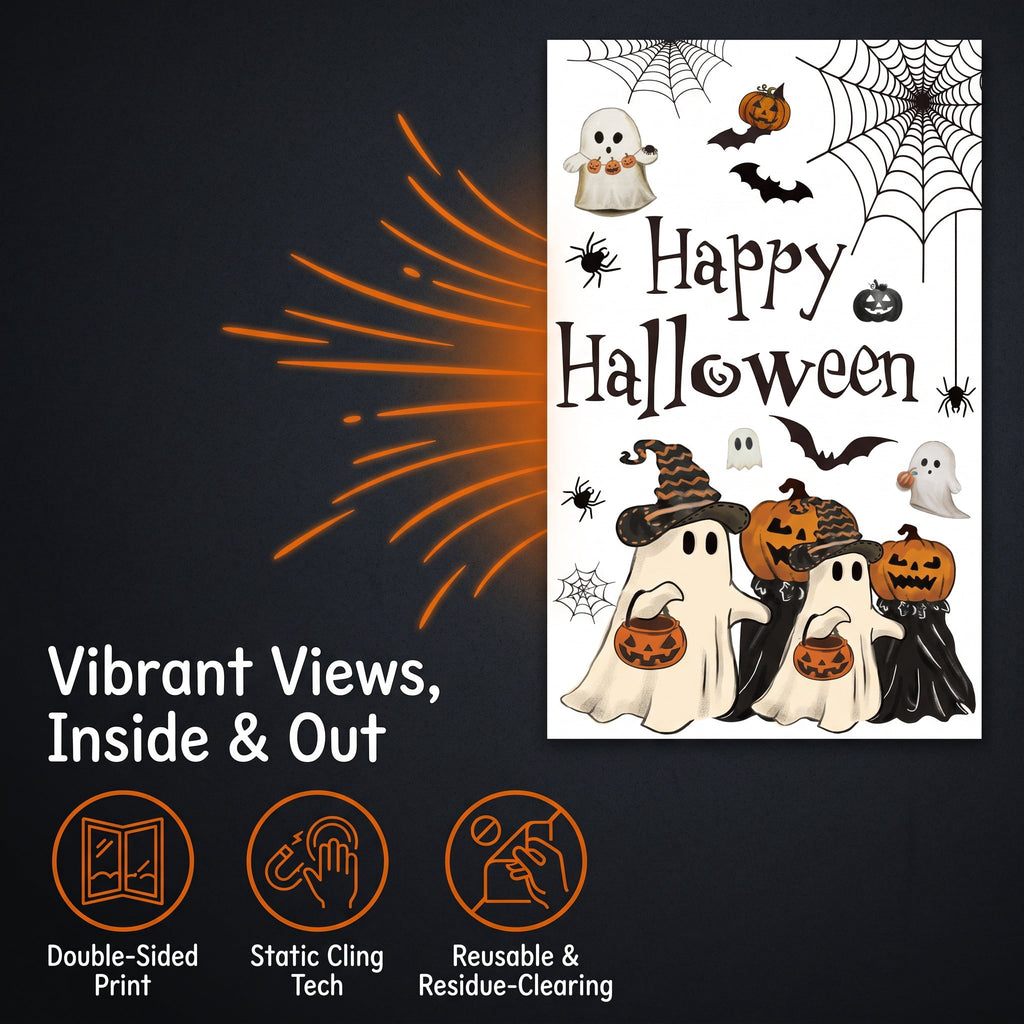Halloween Window Clings Vintage Ghost Evil Pumpkin Bat Reusable Window Decals for Halloween Fall Party Supplies Home Glass Decor(6 Sheets)