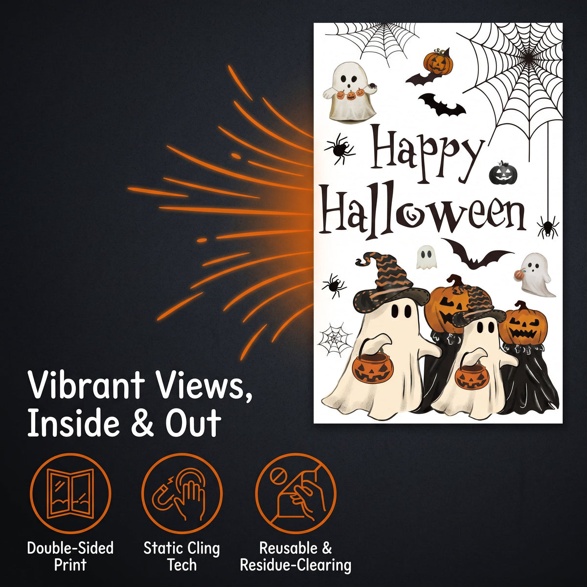 Halloween Window Clings Vintage Ghost Evil Pumpkin Bat Reusable Window Decals for Halloween Fall Party Supplies Home Glass Decor(6 Sheets)